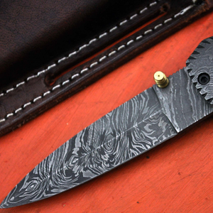 Cuchillo de Caza Imperial de Acero de Damasco, Hoja de Punta Caída, Mango de Marfil con Funda de Cuero - Product Image 5