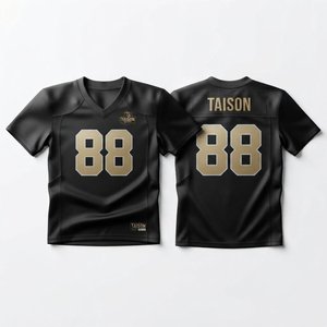 Maillot de football américain haut de gamme 180 GSM en polyester/coton respirant à séchage rapide, manches courtes, rayures, logo et nom personnalisés - Product Image 1
