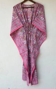 Nuevo Kaftán con Estampado Animal, Cuello en V, con Cordón Ajustable, de Algodón Suave Indio, con Encaje, Largo, para Playa o Dama de Honor - Product Image 4