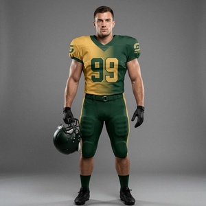Ensemble d'uniformes de football américain personnalisés pour hommes, col en V, manches courtes, maillot rembourré, pantalon, impression par sublimation, polyester/coton, athlétique - Product Image 1
