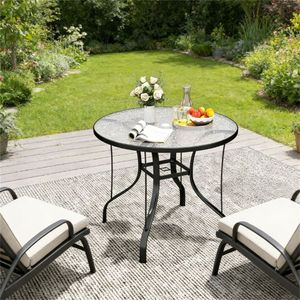 Mesa de Comedor Negra para Exteriores con Orificio para Sombrilla, para Terraza o Uso como Mesa de Café - Product Image 1