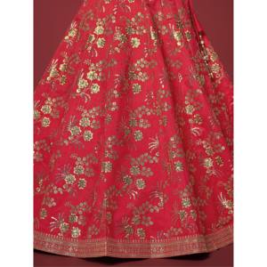 Bewitching <b>Red</b> Zari Work Slub <b>Silk</b> Wedding Lehenga Choli - Product Image 1