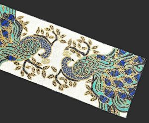 Camino de Mesa Bordado con Diseño de Pavo Real en Azul y Dorado para Decoración del Hogar - Product Image 4