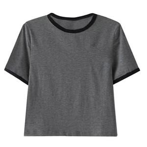 เสื้อยืดคัสตอมริงเกอร์ผู้ชาย สีเทา ฟ้า ชมพู แขนสั้น คอปกและปลายแขนเสื้อสีดำตัดกัน ผ้าฝ้าย สไตล์ลำลอง สตรีทแวร์ - Product Image 4
