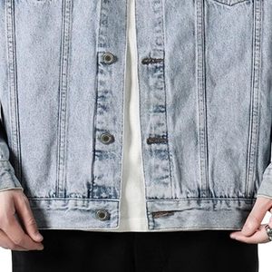 Chaqueta de Mezclilla Azul Claro para Hombre, Corte Regular, Color Sólido, Cierre de Botones, Estilo Casual, Lavado a la Piedra, para Otoño, 100% Algodón - Product Image 6