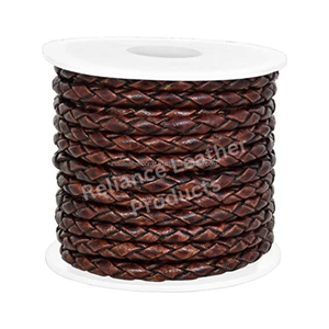 Cordón de Cuero Trenzado Bolo de 5 mm, Color Marrón Oscuro Antiguo Brillante, Cuerda de Cuero Redonda para Macramé, Joyería y Manualidades - Product Image 4