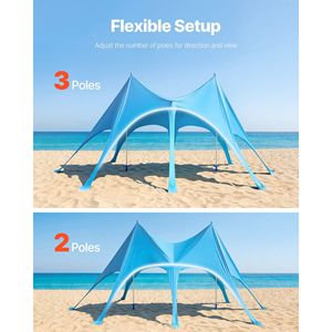 Tenda da Spiaggia UPF50+ con Protezione Solare, Altezza 2,8 m, Montaggio Facile, 6x4 m, con Sacchi di Sabbia e Pali per Stabilità - Product Image 6