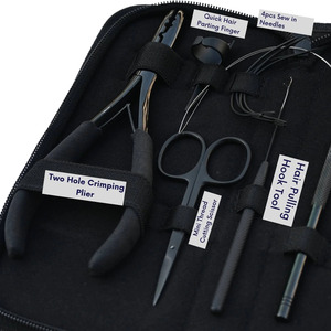 Kit d'outils de pose d'extensions capillaires en acier inoxydable noir de qualité supérieure pour micro-perles, crochets à boucles et pinces - Product Image 4