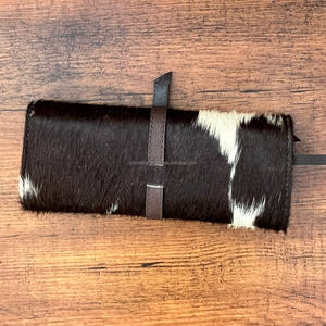 Organizador de joyas plegable de piel de vaca occidental Vintage de gran capacidad, nuevo estuche de rollo de viaje mecanizado a mano, joyería para mujer - Product Image 3