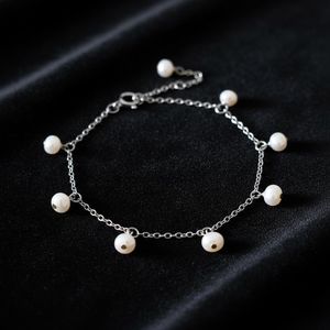 925 Sterling Silver 14K Gold Plated Pearl Bracelet Freshwater Pearl Charm Dainty Minimalist Bridal Jewelry Gift - Product Image 5