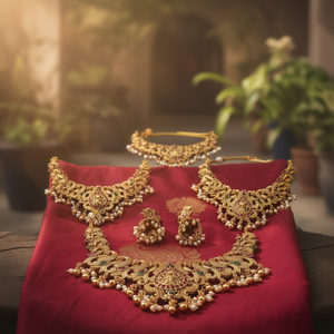 Traditional Designer <b>Gold</b>-Plated Pota Stone & Pearl Necklace <b>Set</b> for Women Fashion Jewelry 10575298PGR - Product Image 3