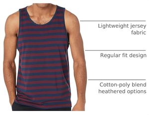 Men's Striped Sleeveless Tank Top Cotton-Poly Blend Regular Fit O-Neck Knitted Casual Muscle <b>Vest</b> Lightweight Jersey Fabric - Product Image 5
