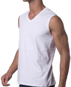 T-shirt sans manches pour homme en coton de qualité supérieure, logo personnalisé, coupe slim, t-shirt uni pour homme, t-shirts de sport - Product Image 5
