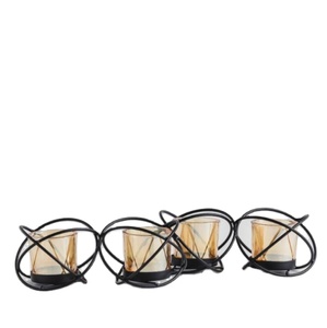 Portavelas Votivas de Metal Negro y Vidrio con Diseño Impresionante, Forma Redonda para Decoración de Mesa en el Hogar y Bodas - Product Image 1