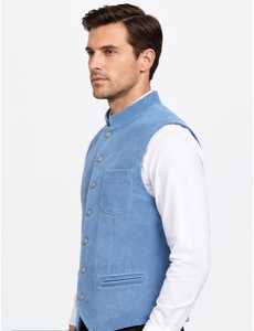Chaleco de pana para hombre con cuello mandarín, cierre de botones y manga larga - Product Image 5