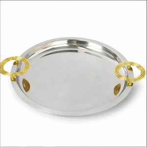 Bandeja de Servir de Acero Inoxidable de Lujo con Asa Dorada, Bandeja Metálica Decorativa Estilo Árabe para Té y Café - Product Image 1