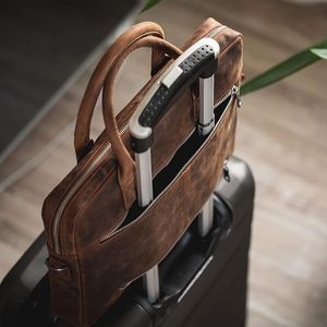 New Arrival Classic Leather <b>Laptop</b> Briefcase Shoulder Bag Zipper Closure Protective Design for Business Travel From India - Product Image 2