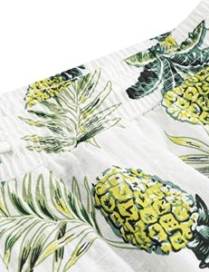 Shorts de plage pour hommes, imprimé floral tropical, taille élastique avec cordon de serrage, décontracté, coloré, blanc, pour l'été et les vacances - Product Image 3