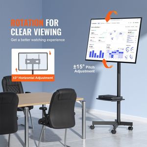 Supporto TV portatile 23-60 pollici ruote vassoio regolabile in altezza Mobile carretto TV per camera da letto - Product Image 3