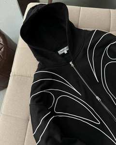 Sudadera con Capucha Premium Personalizada Estilo Y2K Retro a Rayas con Cierre, para Hombre, de Algodón, Nueva Moda Urbana con Estampado Puff, Sudadera Deportiva - Product Image 2