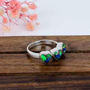 Handmade Triple Heart <b>Ring</b> Ice Green Turquoise Sterling <b>Silver</b> Boho <b>Statement</b> Jewelry Gift for Her - Product Image 3