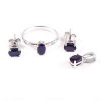 Ensemble bague et pendentif classiques en argent sterling 925, couleur personnalisée, kyanite taille ovale, bijoux pierre de naissance unisexe, certifié par une tierce partie