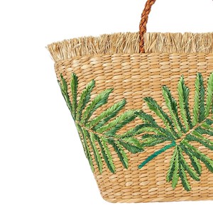 Sac fourre-tout en paille tressée avec poignée en jonc de mer brodée de feuilles de palmier, sac à main de plage d'été tendance pour femme, OEM ODM - Product Image 4