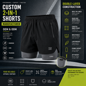 Men's Athletic Shorts With Compression Inner Liner Quick Dry Stretch Sporty Design Front Logo Pocketed 2-In-1 <b>Layer</b> - Product Image 6