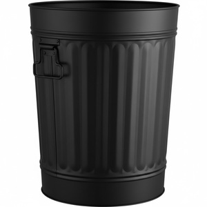 Poubelle classique en métal noir avec couvercle et poignées latérales, en acier thermolaqué, pour la maison, le bureau, la cuisine, en promotion - Product Image 1