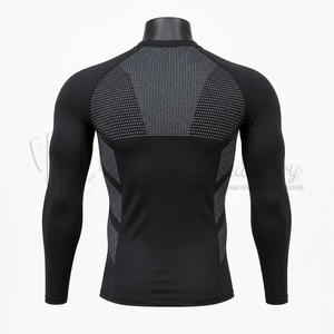 Men's <b>Long</b> <b>Sleeve</b> Compression Rash Guard <b>Black</b> <b>Mesh</b> Panel Quick Dry Athletic Performance Shirt - Product Image 2