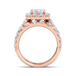 Nouvelle bague en or rose 14 carats pour femmes élégantes, coupe princesse, 4,00 carats, clarté VS2, couleur F, ensemble de mariage, diamant de laboratoire certifié IGI - Product Image 2