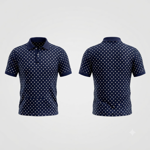 เสื้อโปโลผู้ชายสีกรมท่าลายจุด แขนสั้น สไตล์ลำลอง ผ้าทอออกซ์ฟอร์ด - Product Image 1