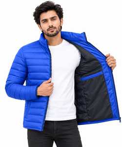Chaqueta Acolchada Impermeable para Hombre, Cuello Alto, Color Amarillo, con Cierre Frontal con Logotipo, Ligera, 100% Poliéster, Ropa de Invierno - Product Image 5