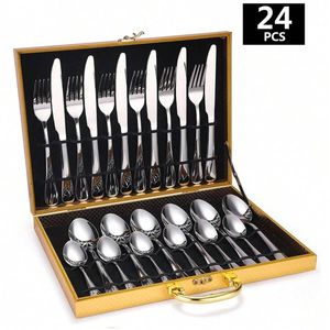 Ensemble de couverts en acier inoxydable de 24 pièces pour 6 personnes, finition miroir argenté, dans un coffret cadeau élégant - Product Image 1
