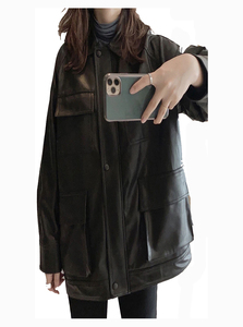Women's Black Genuine Leather Moto Jacket Full Sleeve <b>Zipper</b> Closure Stand Collar Autumn Style - Product Image 4