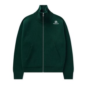 Suéter Cárdigan de Punto Verde Bosque para Hombre, Cuello Alto con Cierre Completo, Manga Larga, Informal, Cálido para Invierno, Prenda de Punto Premium de Moda - Product Image 1