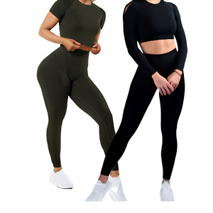 <b>Gym</b> Apparel <b>Set</b> Activewear Matching Two-Piece Seamless High-Waisted Workout <b>Set</b> Crop Top Leggings Sports Bra Tank Top Long - Product Image 3