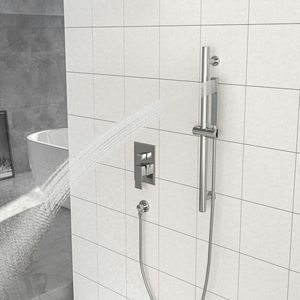 Sistema Doccia Quadrato Regolabile da 10 Pollici, Montaggio a Parete, Set Accessori Bagno in Nichel Spazzolato con Valvola di Ingresso Acqua - Product Image 3