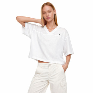 Top de malla minimalista para mujer, camiseta de fútbol americano, estilo holgado oversize, cuello en V, manga corta, estilo liso, OEM, personalizado, al por mayor - Product Image 3