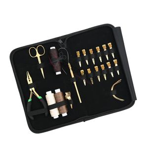 Kit complet d'outils pour extensions capillaires : Pince à trois trous, fil de tissage, micro-anneaux, aiguille courbée, mini-ciseaux, pince à doigts - Product Image 1