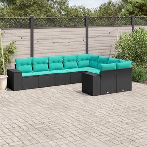 Ensemble de canapés de patio en polyrotin noir, 9 pièces, avec coussins, meubles d'extérieur élégants - Product Image 1