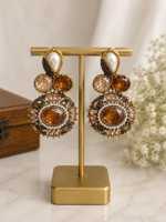 Pendientes Colgantes de Estilo Otomano Hechos a Mano en Latón, Chapados en Oro Antiguo, con Cristales y Perlas de Imitación