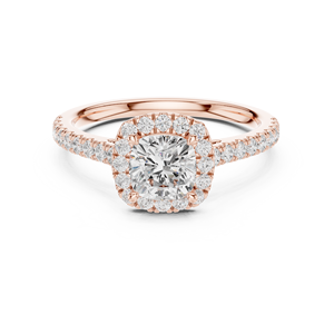 Rose Gold Cushion Cut Lab Grown Diamond Engagement Ring with Pavé Halo and Diamond Band, Elegant Bridal Wedding Jewelry Gift - Product Image 1