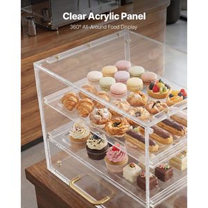 Vitrina Comercial de 3 Niveles para Panadería, Exhibidor de Acrílico Transparente para Pasteles, Pan y Tartas, para Cocina y Fiestas - Product Image 3