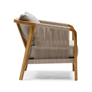 Canapé de jardin moderne et écologique en teck massif avec corde tressée et coussin imperméable pour usage extérieur - Product Image 3