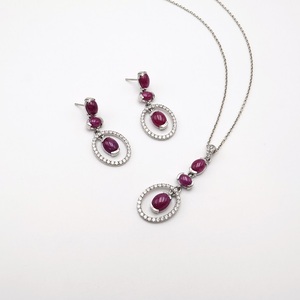 Elegant <b>Ruby</b> Oval Shape Pendant And Earning Silver 925 Gemstone <b>Necklace</b> Stylish Sterling Silver Pendant - Product Image 3