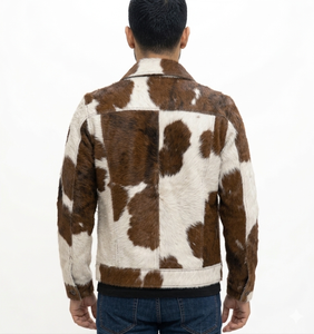 Men's Cowhide Leather Jacket Animal Print Turn-down Collar Casual Winter Thick Regular Fit Single Breasted Faux <b>Fur</b> Lining - Product Image 4