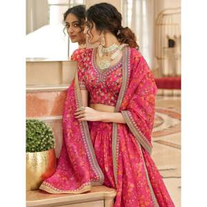 Conjunto de Lehenga Choli de Organza Bordada para Mujer Talla Grande en un Rosa Maravilloso - Product Image 3