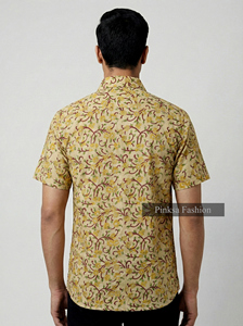 Men's 100% Cotton Floral Print <b>Short</b> <b>Sleeve</b> <b>Shirt</b> Button Down Collar Anti Wrinkle Breathable Casual Summer Wear - Product Image 4