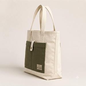 HINDVANTA GLOBAL Front <b>Pocket</b> Olive Green Cotton Canvas <b>Tote</b> <b>Bag</b> Zipper Closure Dual Reinforced Cotton Webbing Handles Shopping - Product Image 4
